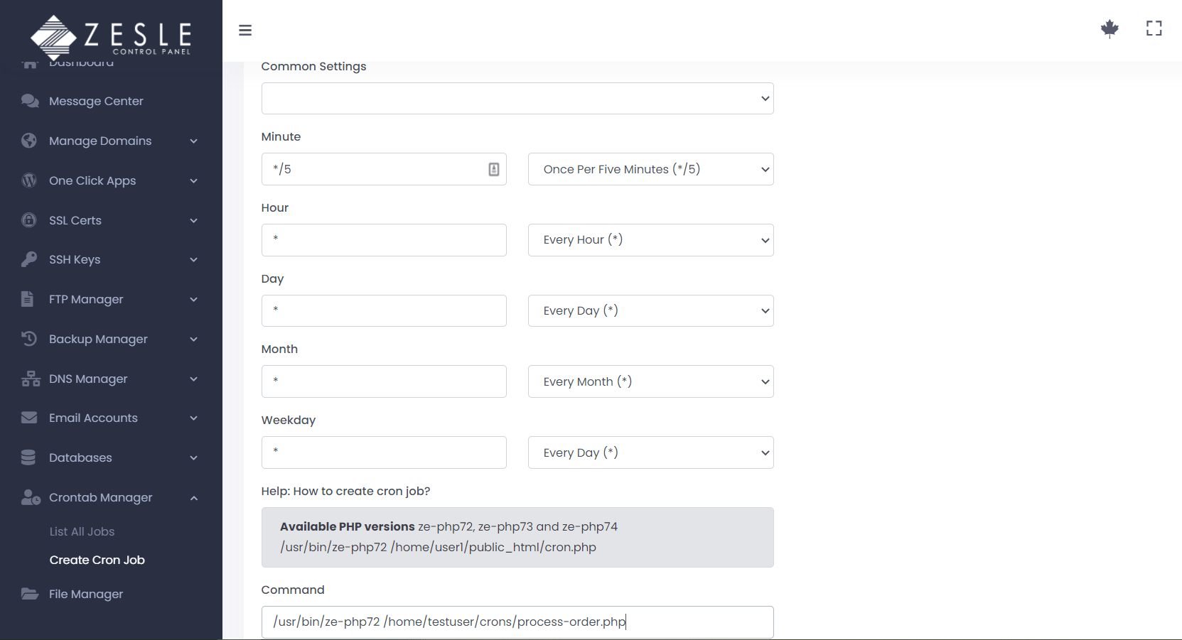 Create Cron Job using ZesleCP