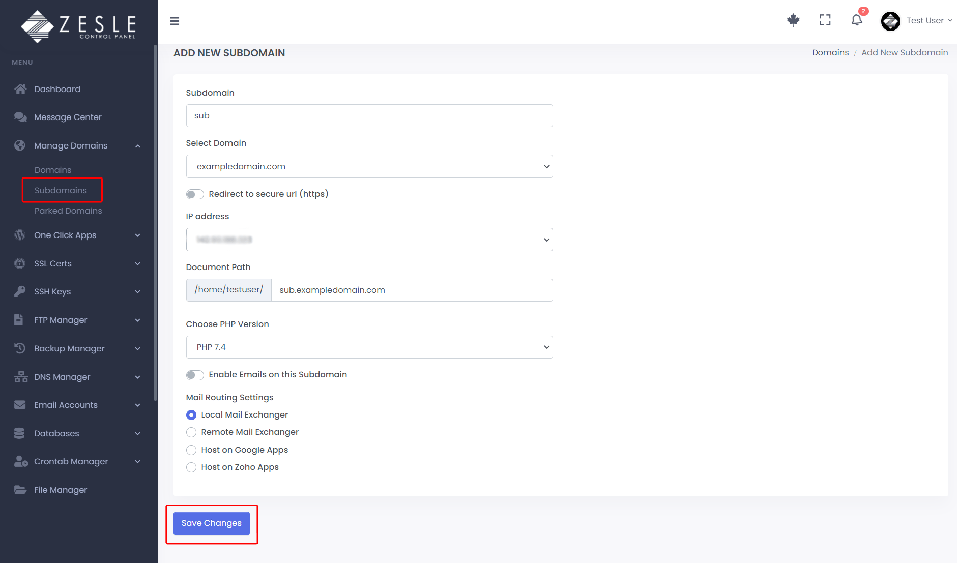 Add subdomain with ZesleCP